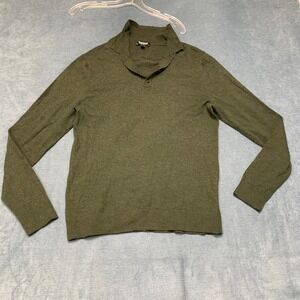 Express Sweater Mens Medium Green Merino Wool Blend Tight Knit Classic Collared